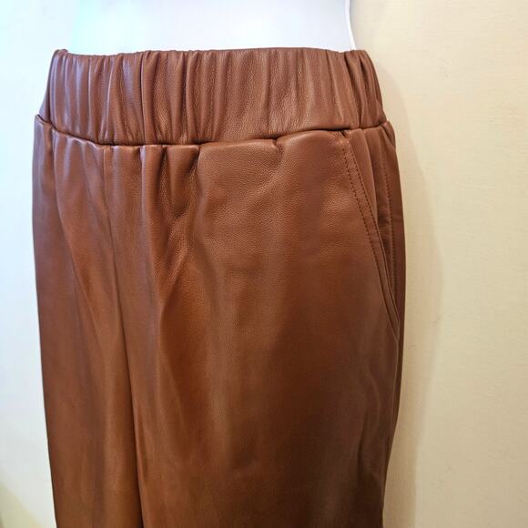 BlankNYC Brown When Its Love Faux Leather Wide Leg Pull On Pants Size S NWT Crop - Picture 2 of 12